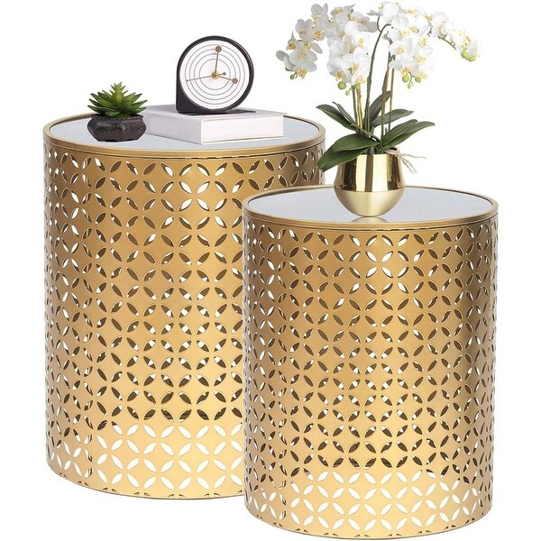 End Tables Set of 2 Gold Nesting Side Coffee Table Round Nightstands