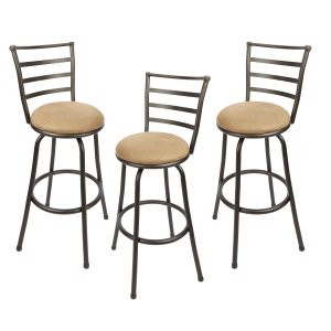 Mainstays 3 Pack Adjustable 24 or 29 Bronze Swivel Barstool， Tan Microfiber Seat