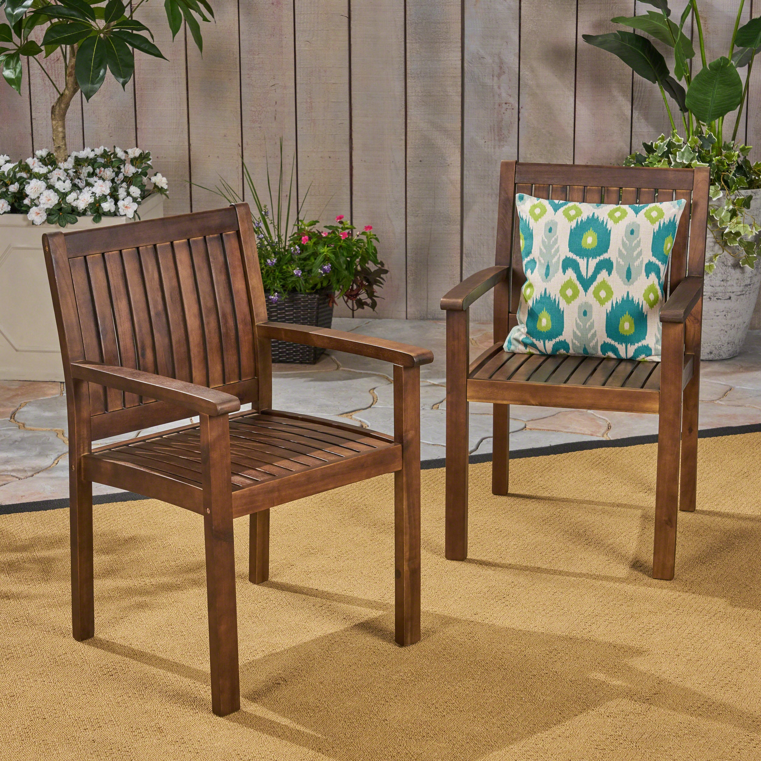 Kylan Outdoor Acacia Wood Dining Chairs (Set of 2)