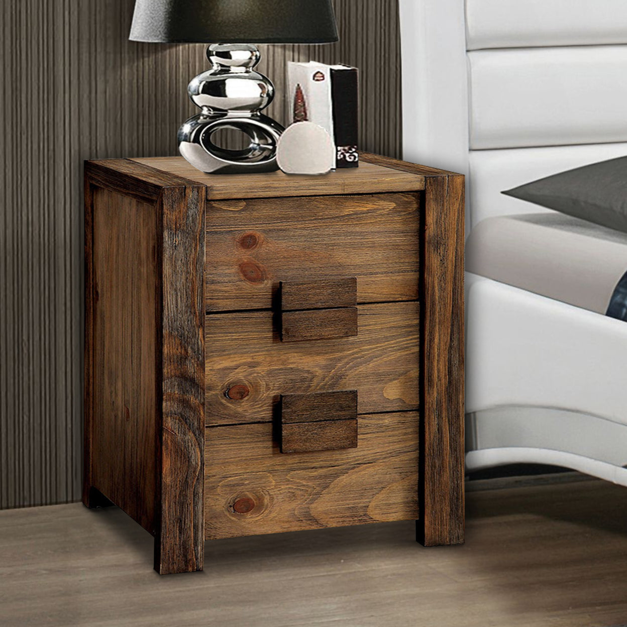 Janeiro Transitional Nightstand, Rustic Natural Tone- Saltoro Sherpi