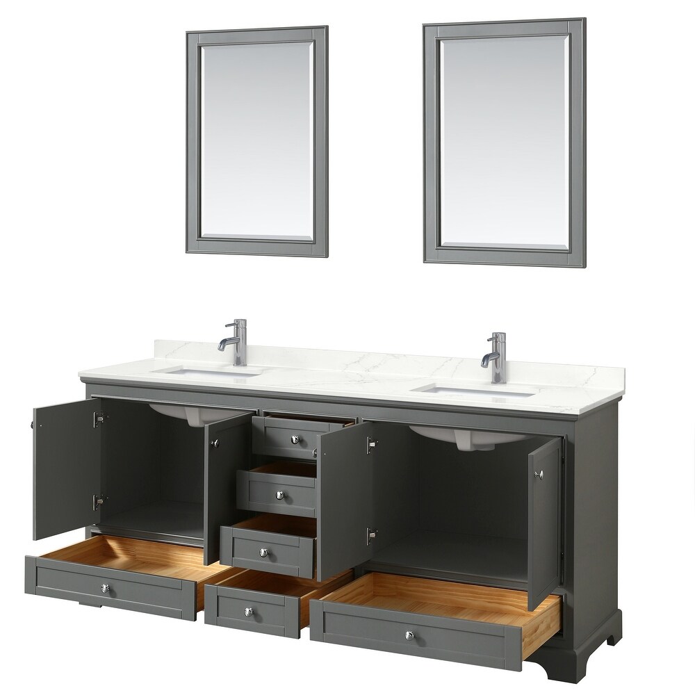 Deborah 80 inch Double Vanity  Quartz Top  24 inch Mirrors