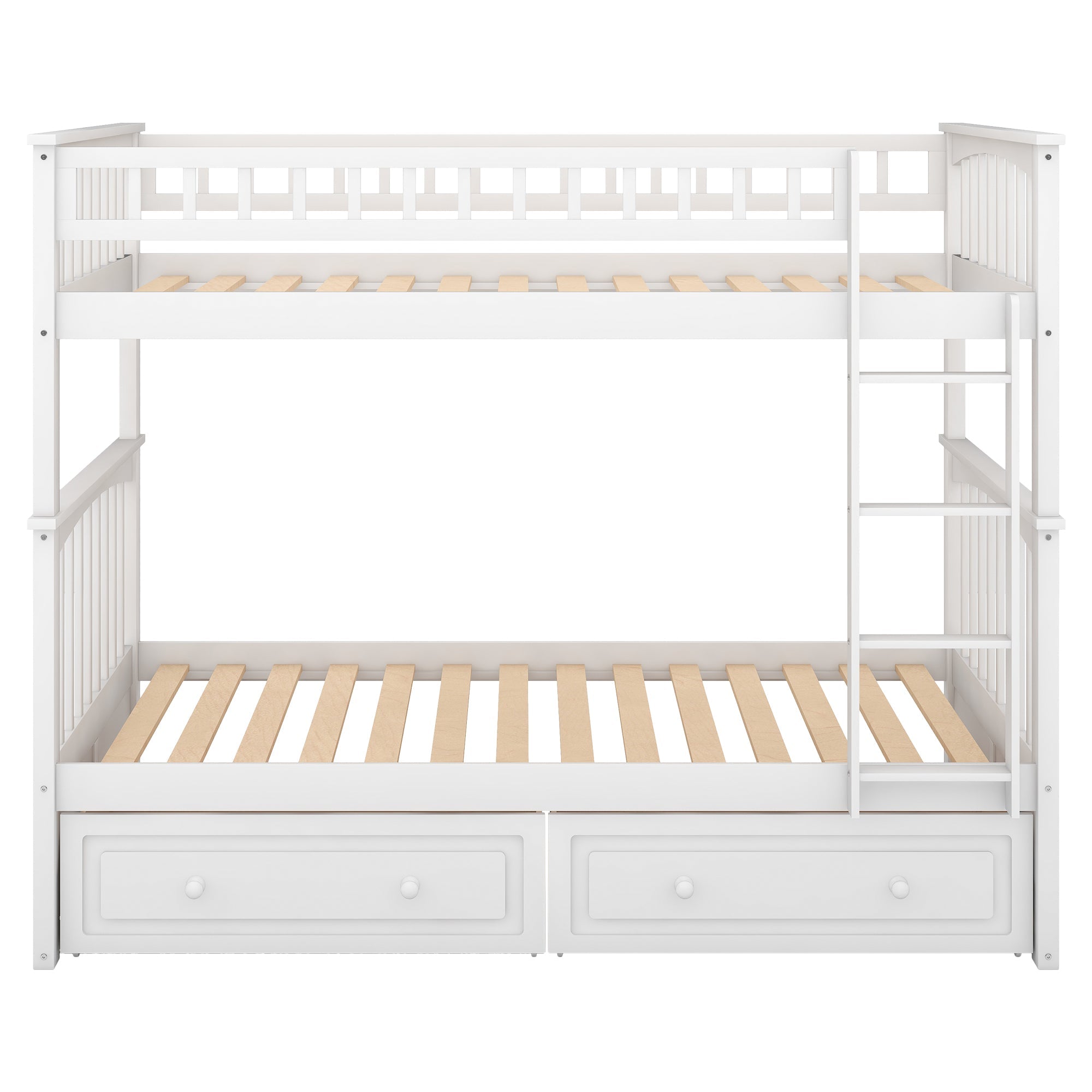 Euroco Twin Wood Bunk Bed with Drawers for Kids' Bedroom, White