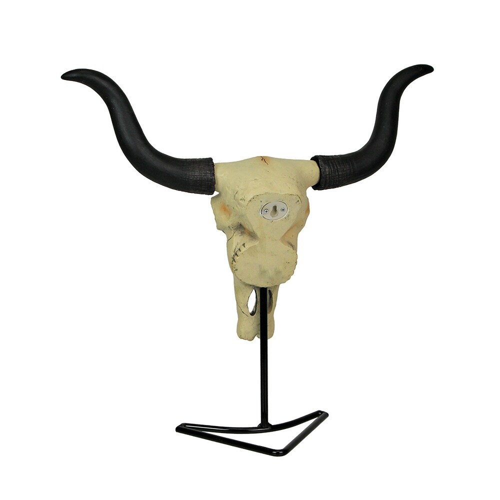 Zeckos Longhorn Steer Skull Resin Table Or Wall Statue With Stand   13.75 X 15 X 3.5 inches