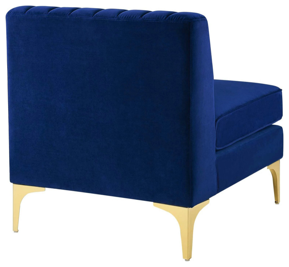 Amaya Navy Channel Tufted Performance Velvet Armless Chair   Midcentury   Armchairs And Accent Chairs   by Peachtree Fine Furniture  Houzz