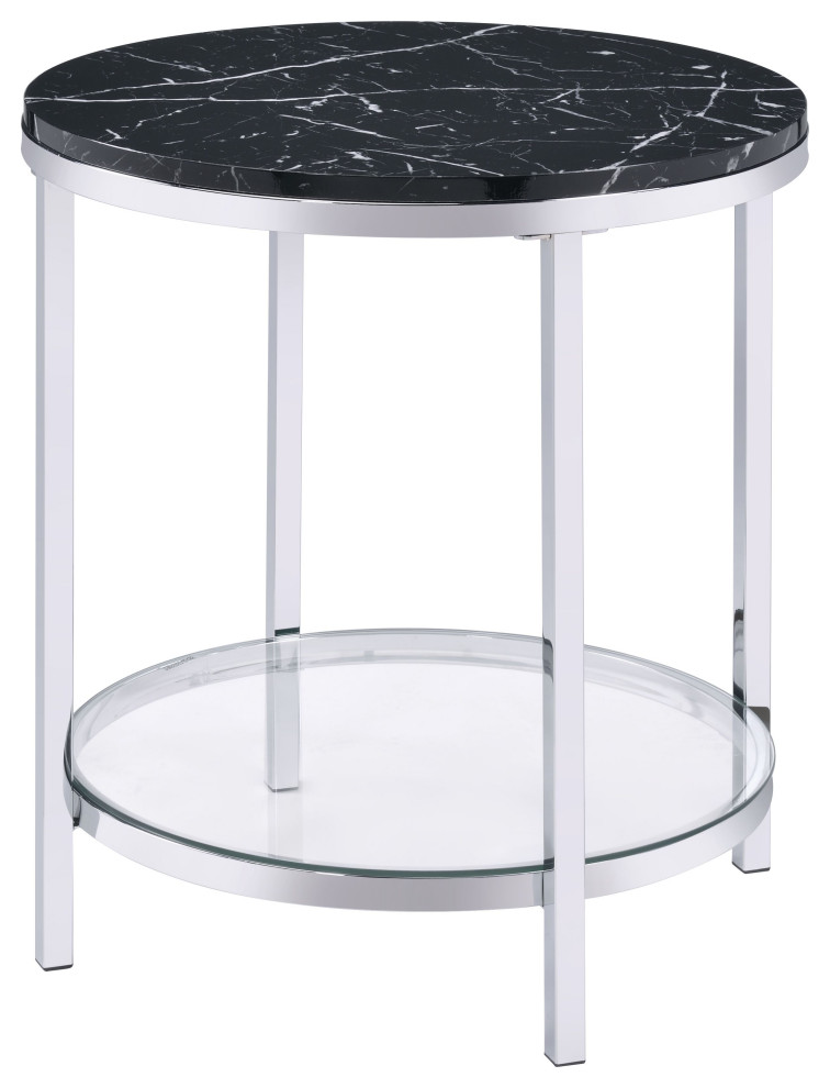 Virlana End Table  Faux Black Marble and Chrome Finish   Contemporary   Side Tables And End Tables   by Acme Furniture  Houzz