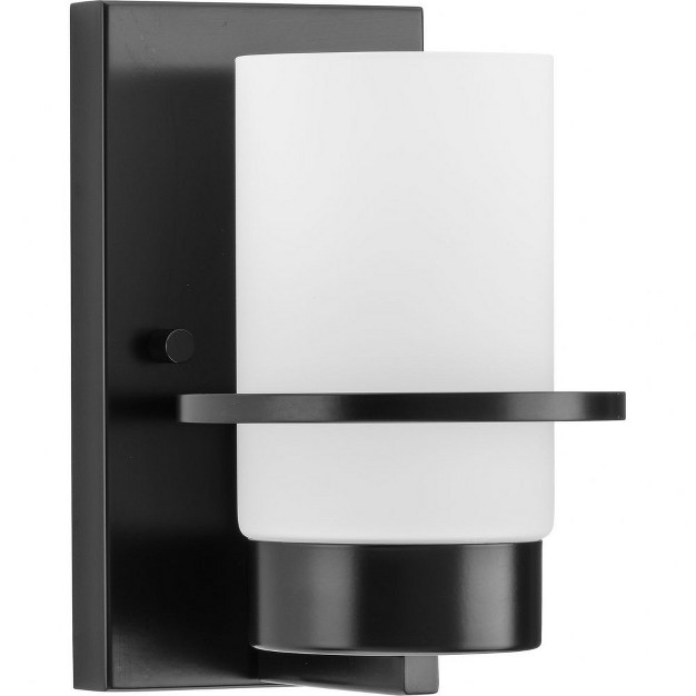 Progress Lighting Reiss 1 light Wall Sconce Matte Black White Glass Shade