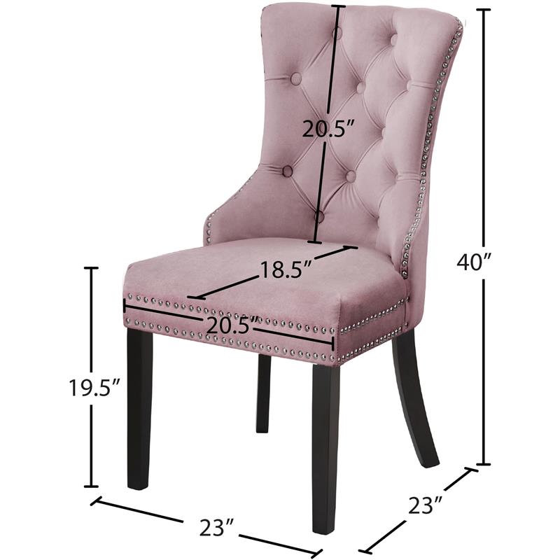 Meridian Furniture Nikki Pink Velvet Dining Chair， Set of 2-Color:Pink Velvet，Style:Contemporary