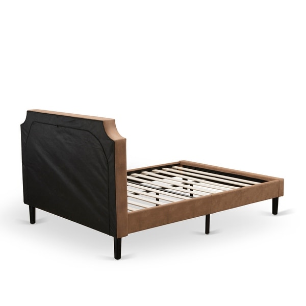 Modern 3-Piece Granbury Bed Set with a Queen Bed and 2 Antique Walnut Wood Nightstands - Brown Faux Leather and Black Legs - - 34702916