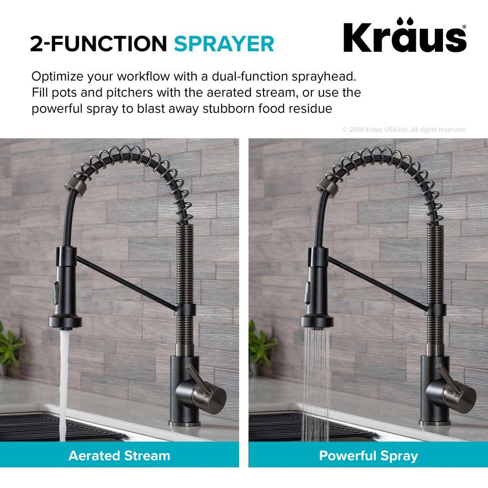 KRAUS Bolden Single-Handle Pull-Down Sprayer Kitchen Faucet with Deck Plate in Matte BlackBlack Stainless KPF-1610MBSB-DP03SB