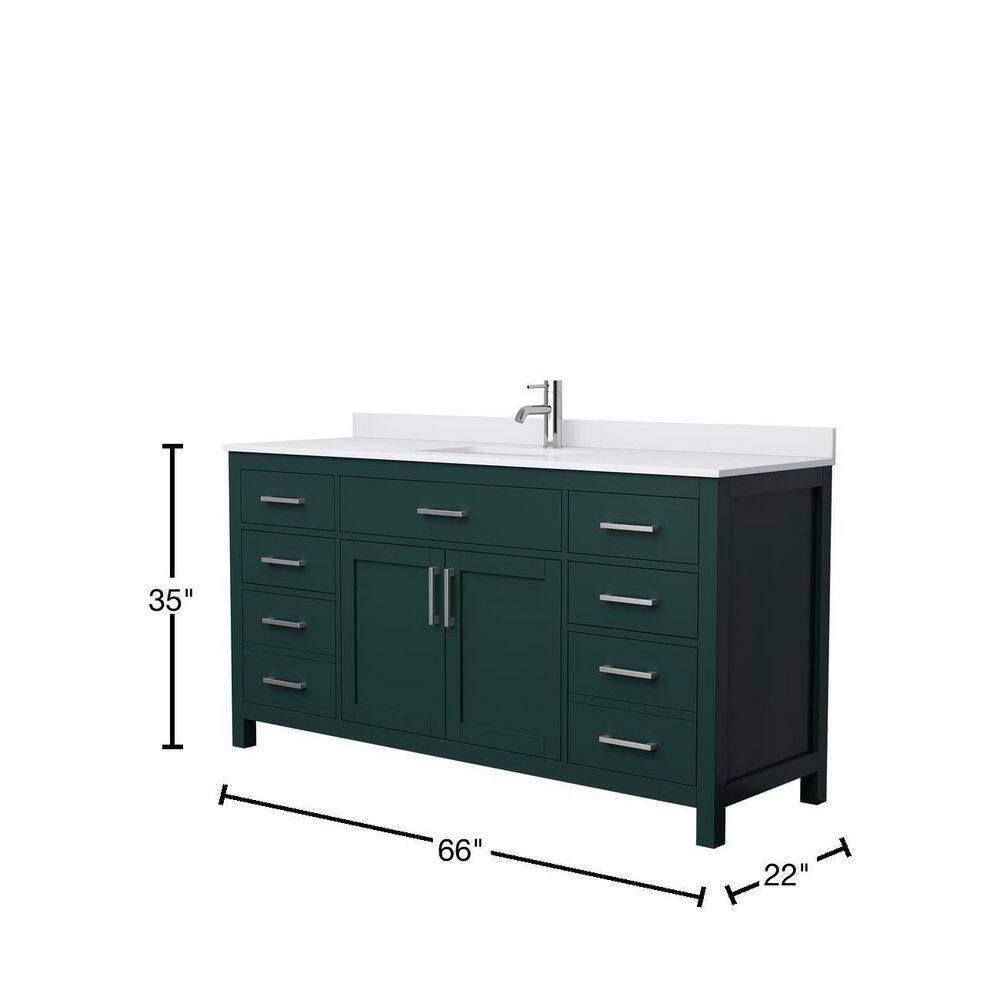 Wyndham Collection Beckett 66 in. W x 22 in. D x 35 in. H Single Sink Bathroom Vanity in Green with White Cultured Marble Top WCG242466SGEWCUNSMXX