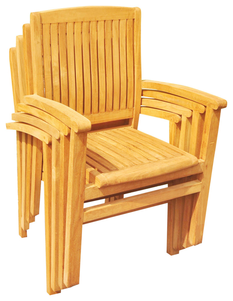 Wave Stacking Arm Chairs  Teak Outdoor Dining Patio  Set of 2   Transitional   Outdoor Dining Chairs   by Teak Deals  Houzz