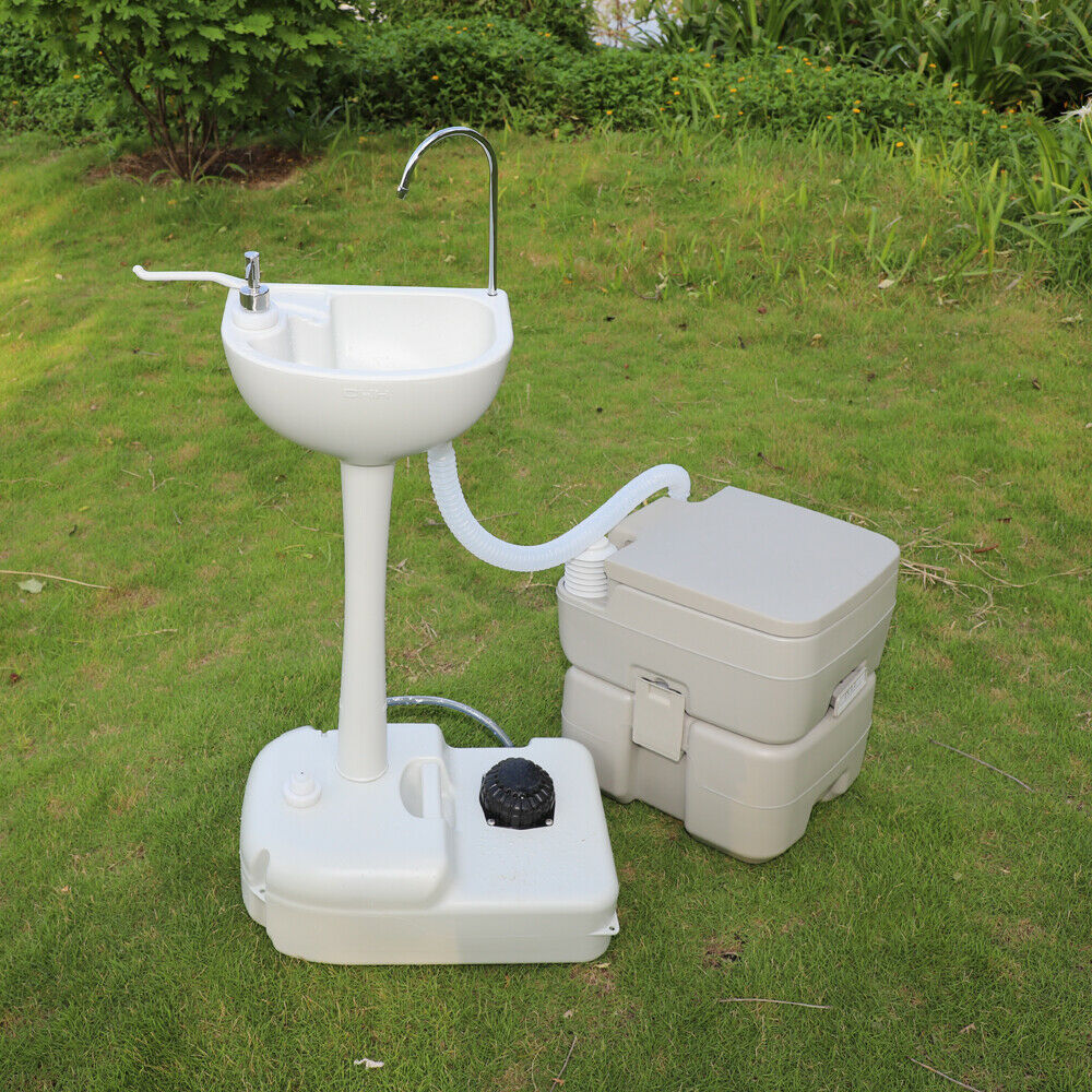 Portable Sink and Toilet Combo 5 Gal Hand Washing Station 5.3 Gal Flushing Toilet for Camping RV Boat Road Tripper Camper