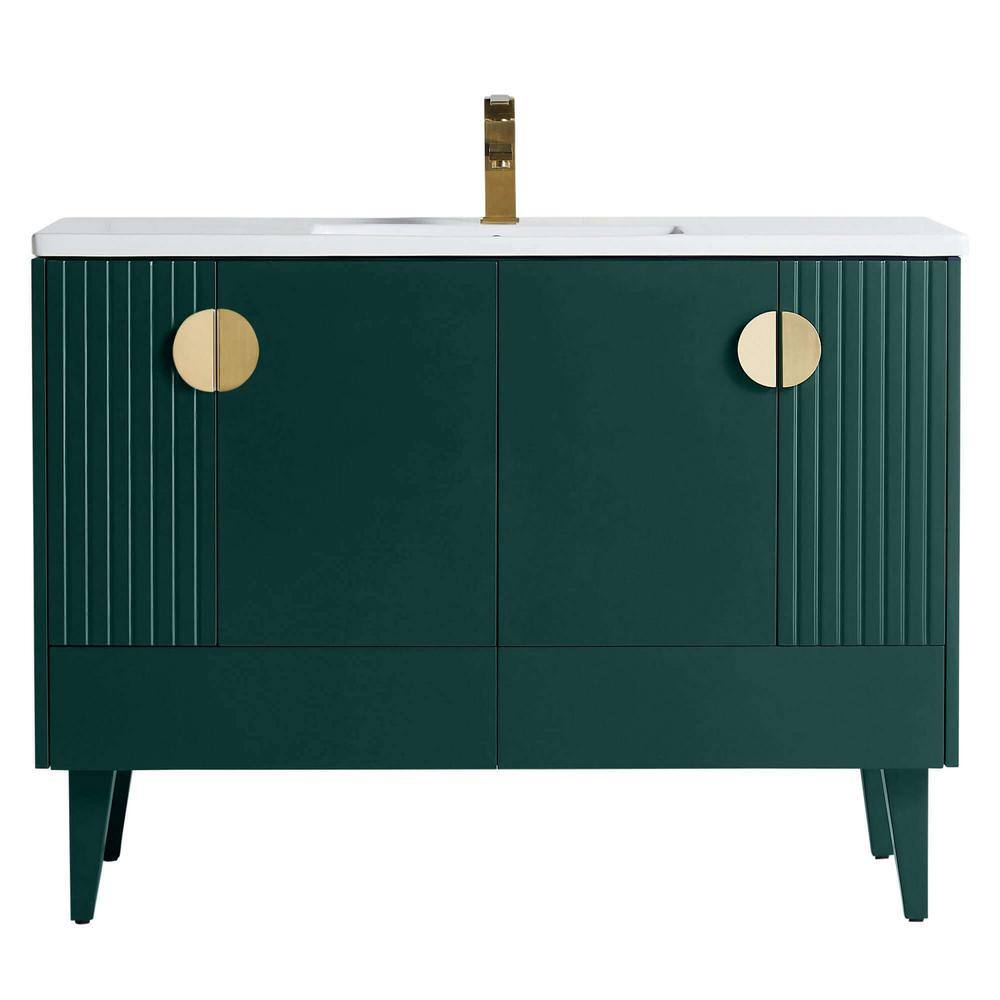 FINE FIXTURES Venezian 48 in. W x 18.11 in. D x 33 in. H Bathroom Vanity Side Cabinet in Green with White Ceramic Top VN48GN-VNHA2SB