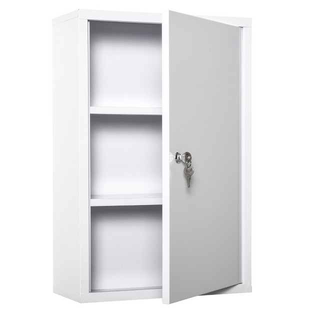 Kleankin Steel Wall Mount Medicine Cabinet 3 Tier Emergency Box For Bathroom Kitchen Lockable With 2 Keys White