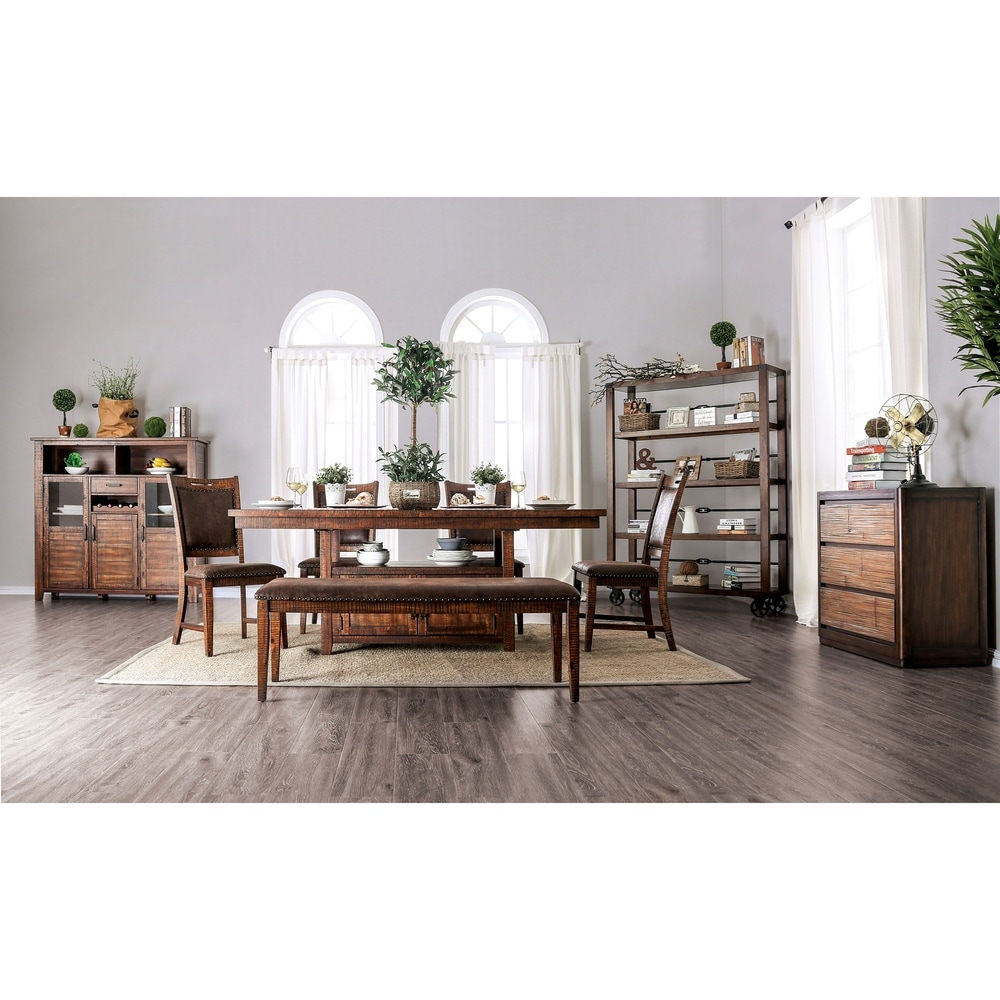 Furniture of America Pame Rustic Brown Padded 52 inch Dining Bench