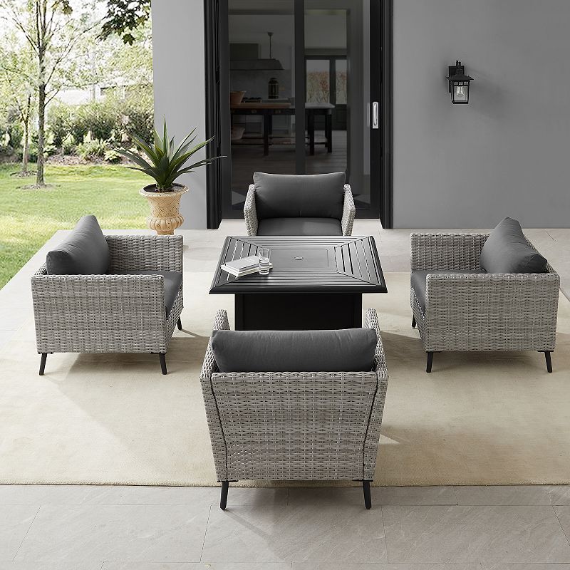 Crosley Richland Patio Wicker Fire Table and Conversation 5-piece Set