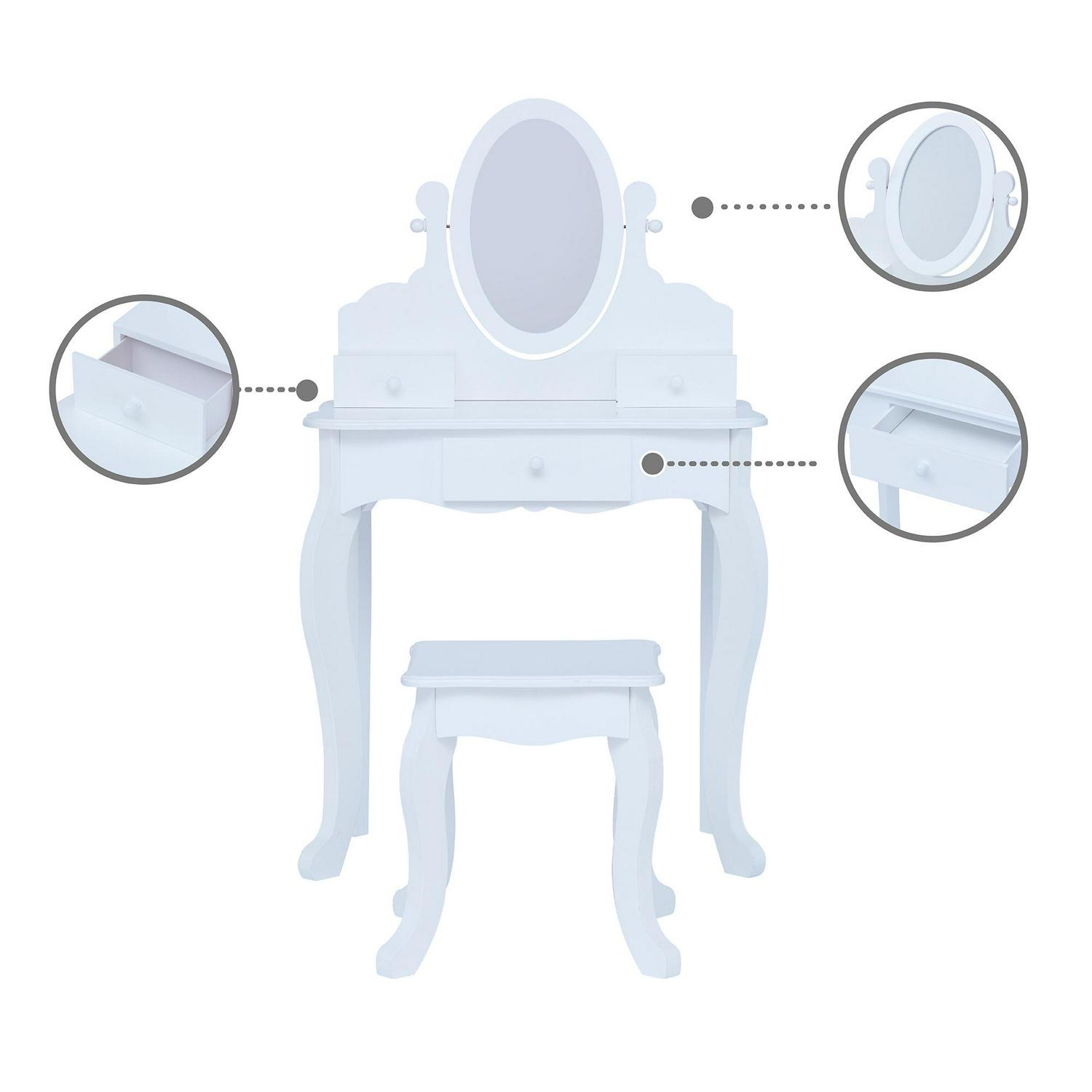 Fantasy Fields Little Princess Rapunzel Vanity Table with Mirror Storage Drawers and Stool White  Crowdfused