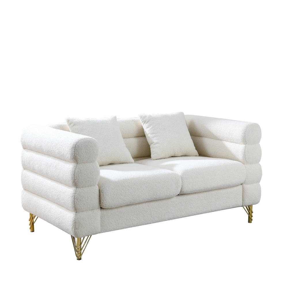 Ivory Teddy Upholstered Sofa Set with Pillows  3 Seater * 2