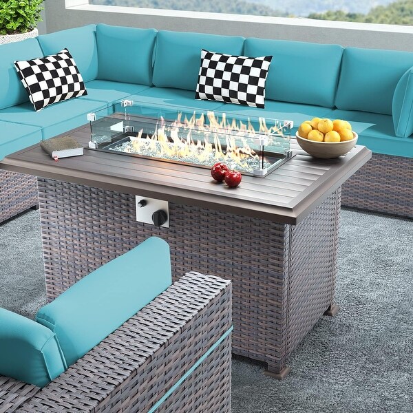 Outdoor Sectional Conversation Sofa Set with Firepit Coffee Table Cushions