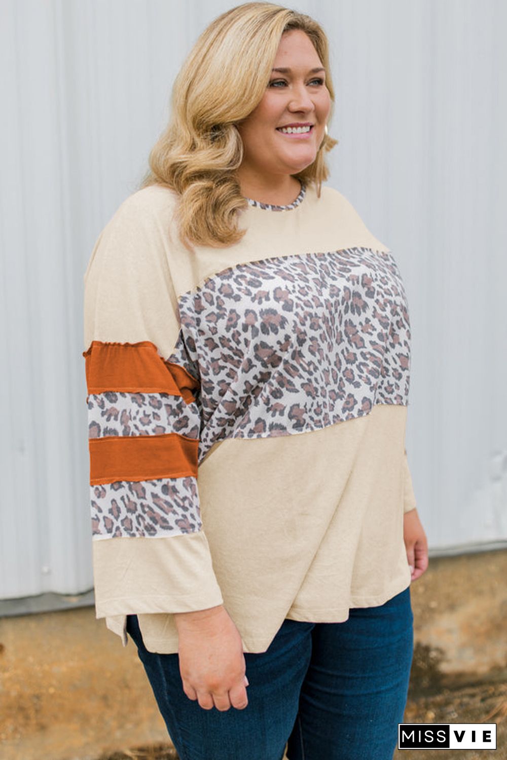 Leopard Color Block Patchwork Plus Size Top