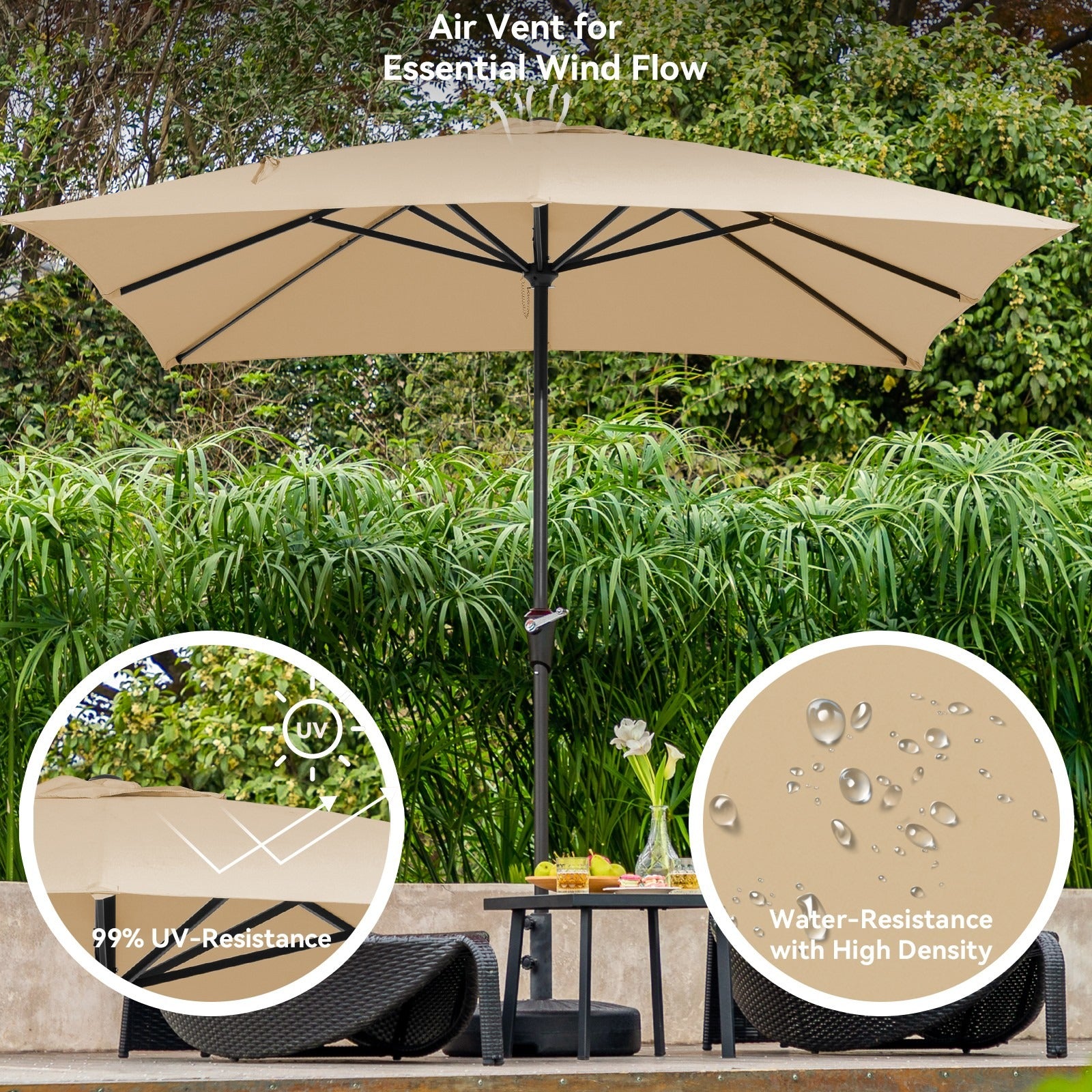 Serwall 8 x 10 ft Outdoor Rectangular Patio Market Umbrella, Beige