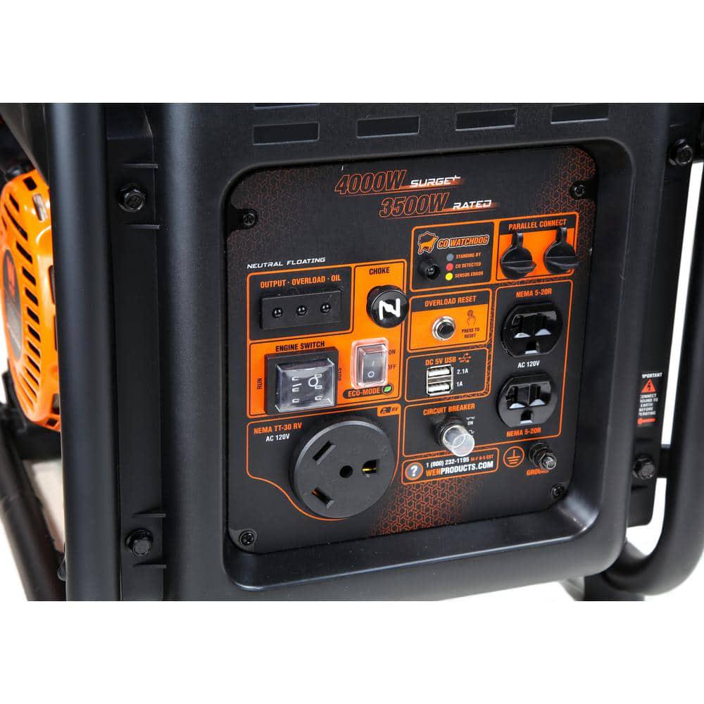 WEN 4000Watt RVReady Recoil Start Gasoline Powered Open Frame Inverter Generator with CO Shutdown Sensor