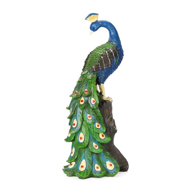 Techko Maid Peacock Meditating Solar Outdoor Garden Statue Decor With Spotlight