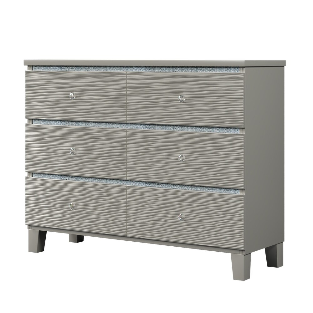 Champagne Silver Dresser with 6 Drawers and LED Lights Mirror