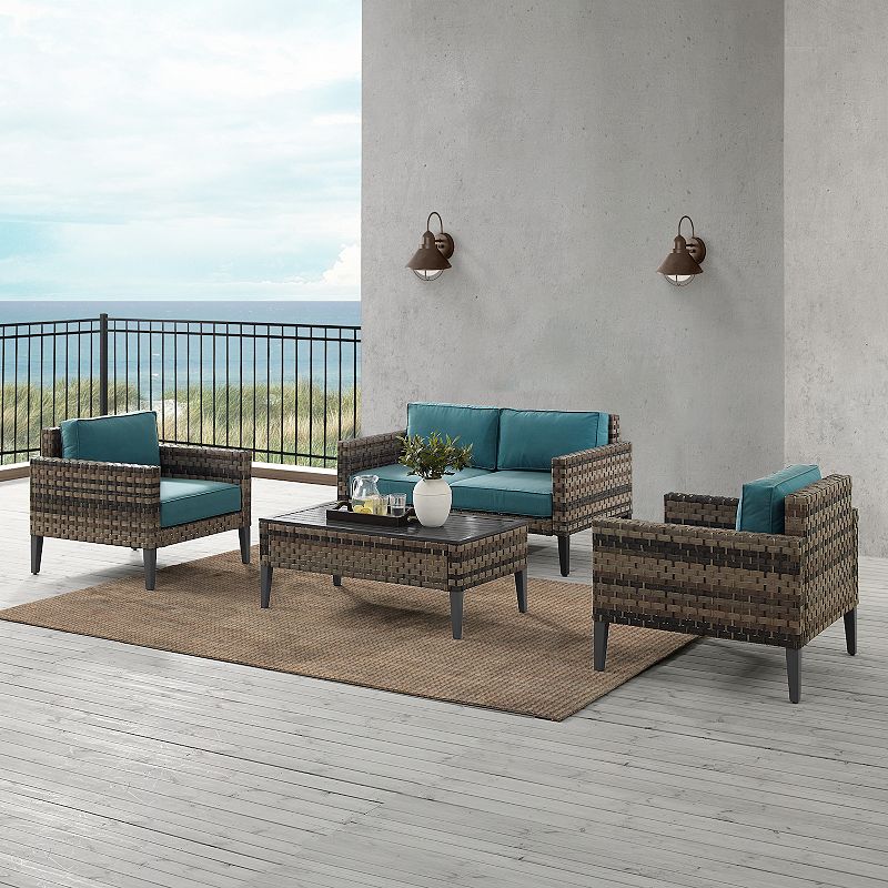 Crosley Prescott Outdoor Conversation Loveseat， Chair and Coffee Table 4-piece Set