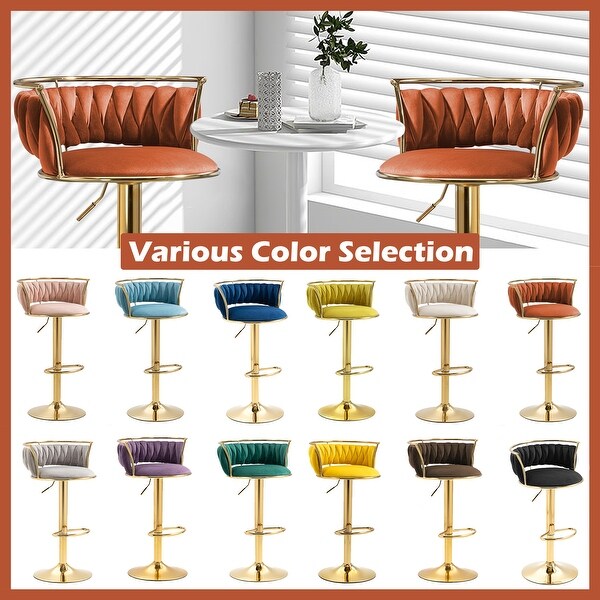 Velvet Swivel Bar Stools with Low Back and Footrest