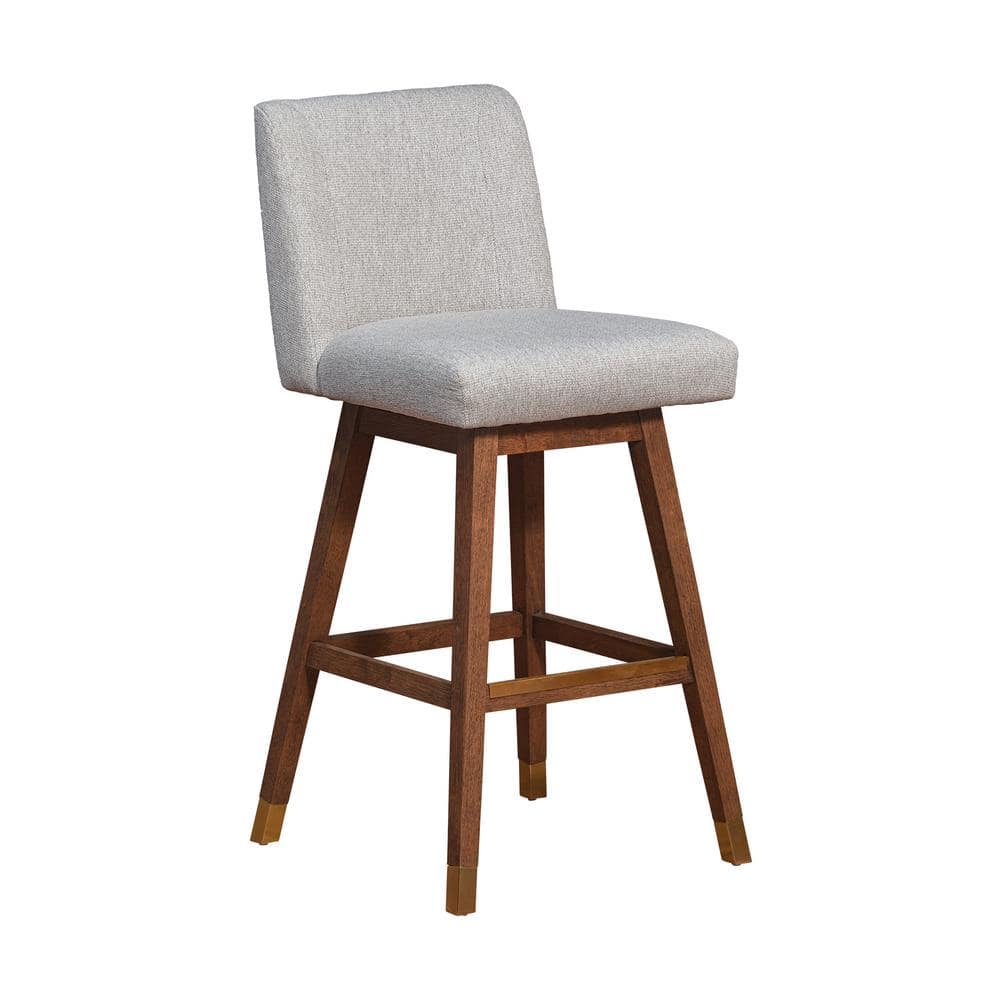 Armen Living Basila 40.5 in. Brown Oak Swivel  Wood Bar Stool with Taupe Fabric Seat 840254332201