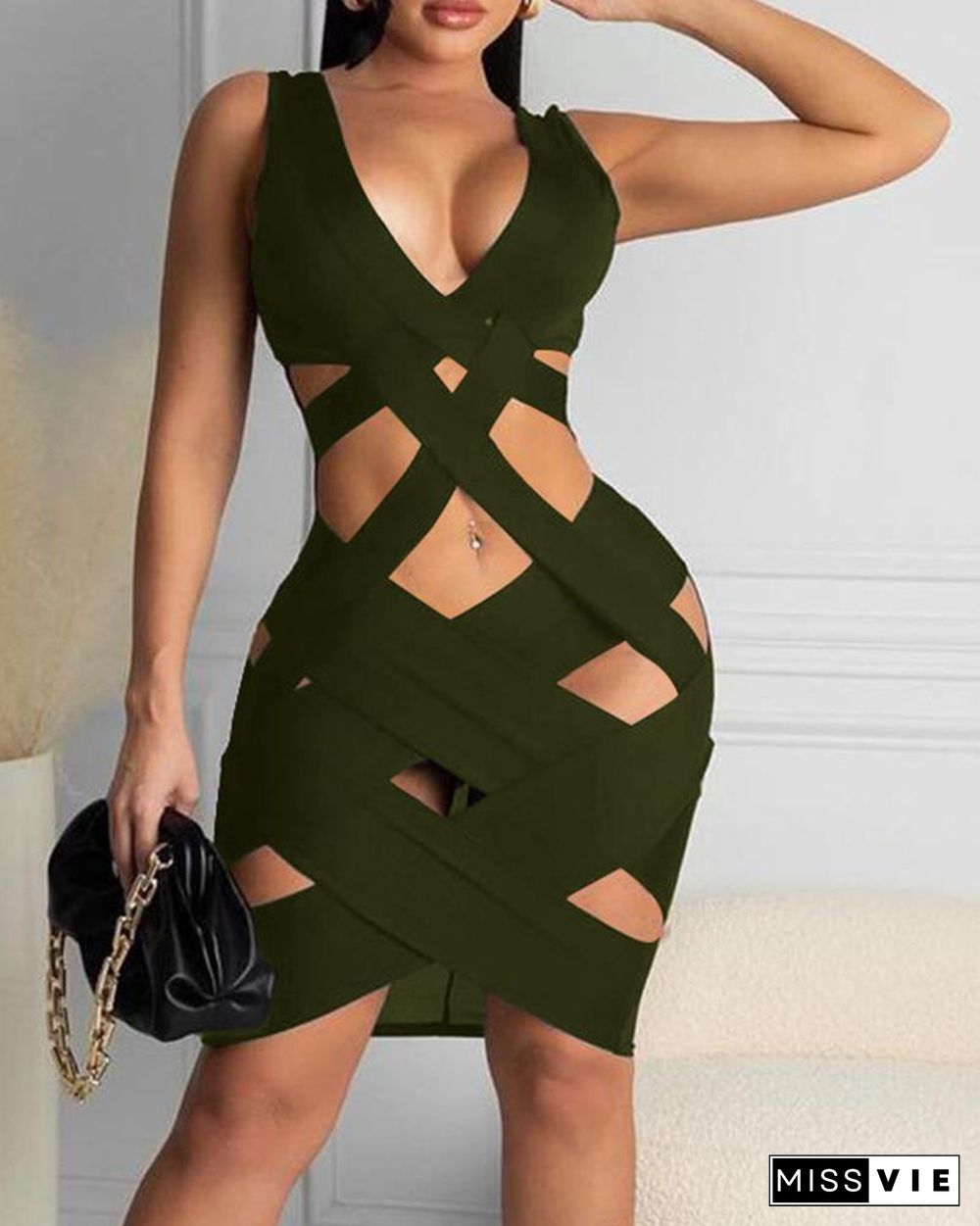 Plain Cutout Sleeveless Bodycon Dress