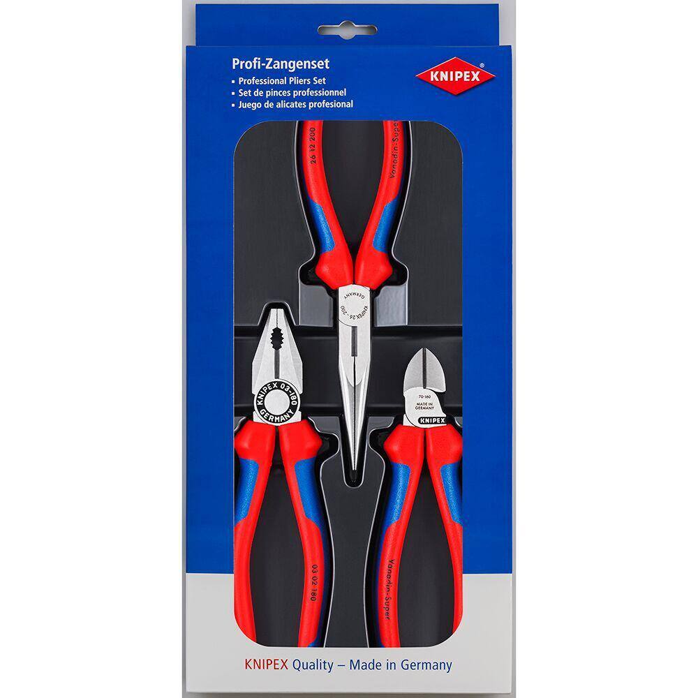 KNIPEX 3-Piece Combination Long Nose Pliers with Diagonal-Comfort Grip 00 20 11