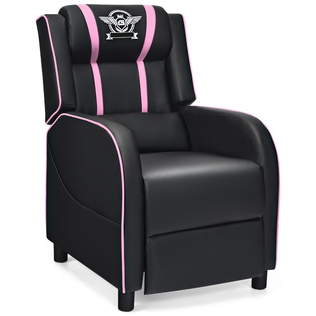 Tangkula Pu Leather Gaming Recliner Chair Single Massage Lounge Sofa With Lumbar Cushion Pink