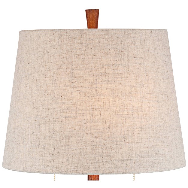 Tall Set Of 2 Brown Wood Oatmeal Tapered Drum Shade For Bedroom Living Room Bedside