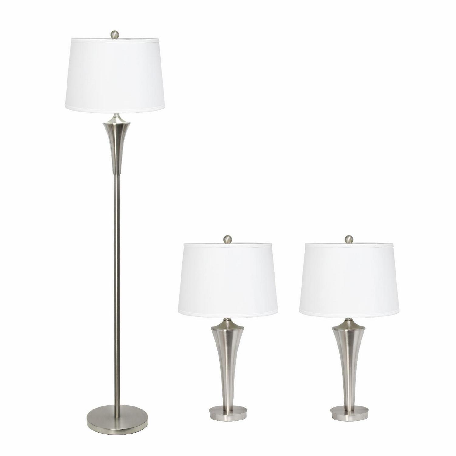 Elegant Designs Tapered 3 Pack Lamp Set (2 Table Lamps， 1 Floor Lamp) with White Shades