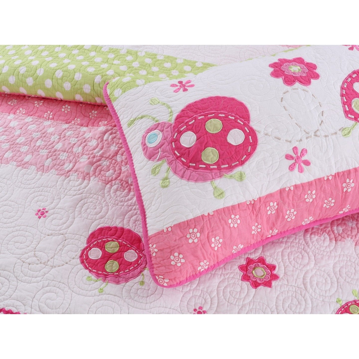 Cozy Line Home Fashion Pink Ladybug Reversible Quilt Set