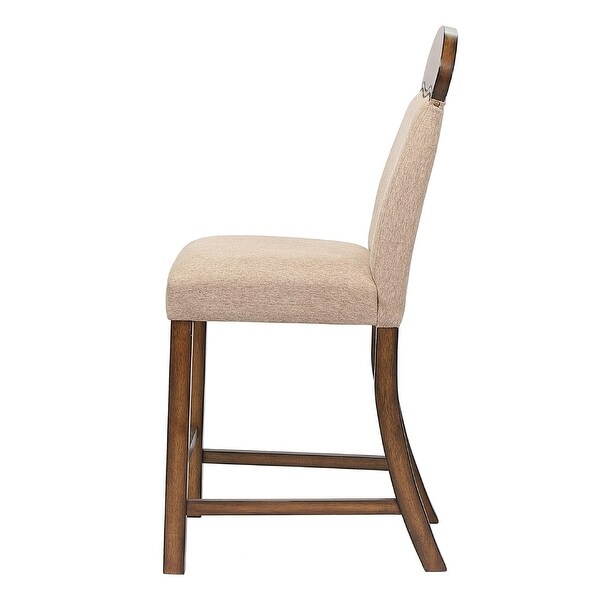 Set of 2 Linen Upholstered Counter Height Chair in Oak Finish