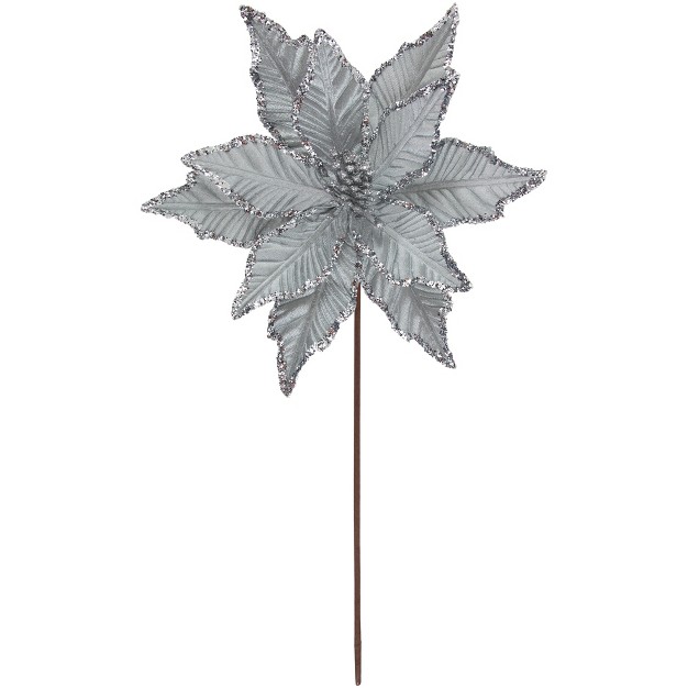 Glittered Silver Poinsettia Christmas Stem Spray