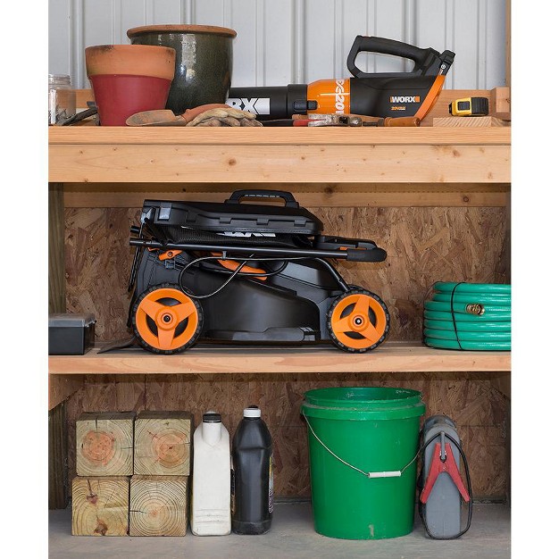 Worx Wg779 40v Powershare 14in Cordless Lawn Mower Compatible Bag And Mulch Intellicut Compact Storage Batteries And Charger Included