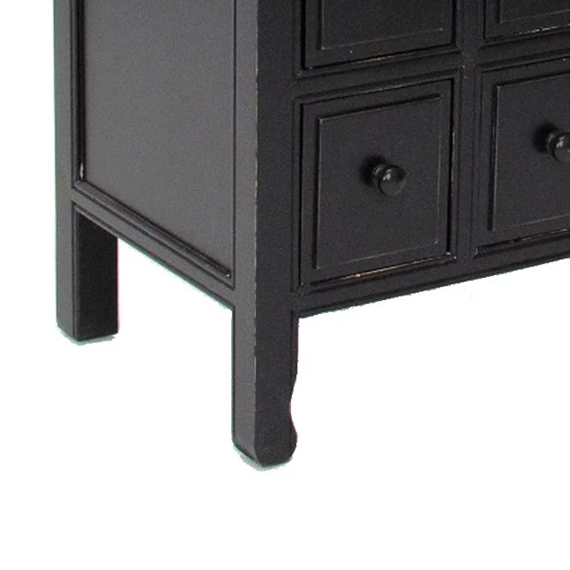 CD Chest with 9 Small Drawers and Round Knobs， Antique Black