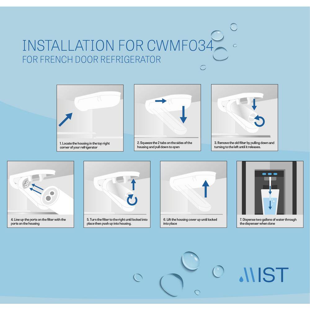 Mist GE XWF Compatible with GE XWF WR17X30702 GBE21 GDE21 GDE25 Refrigerator Water Filter (2-Pack) XWF CWMF234