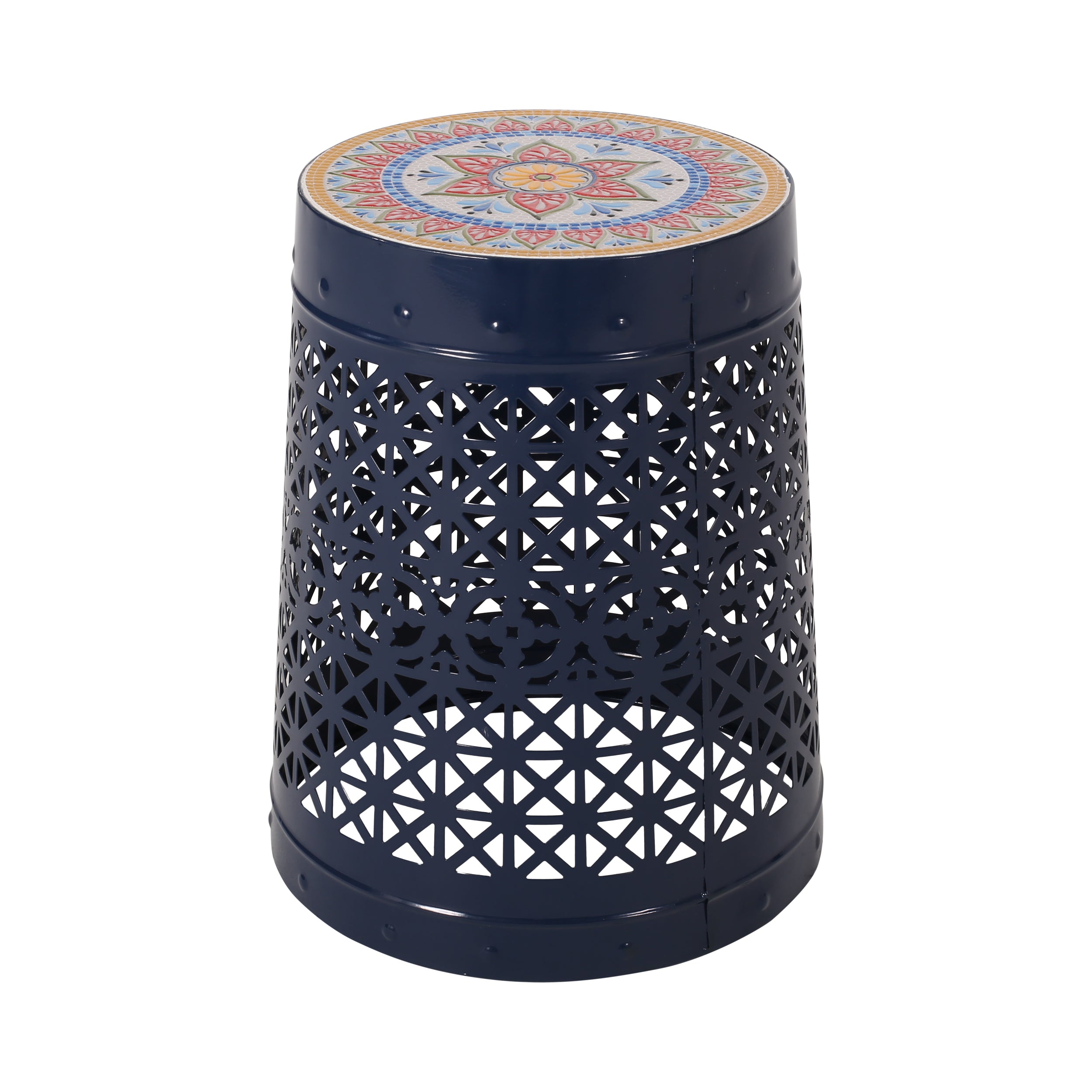 Khalief Outdoor Lace Cut Side Table with Tile Top