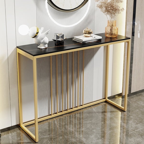 39-inch Wide Marble Entryway Entry Console Table Metal Frame