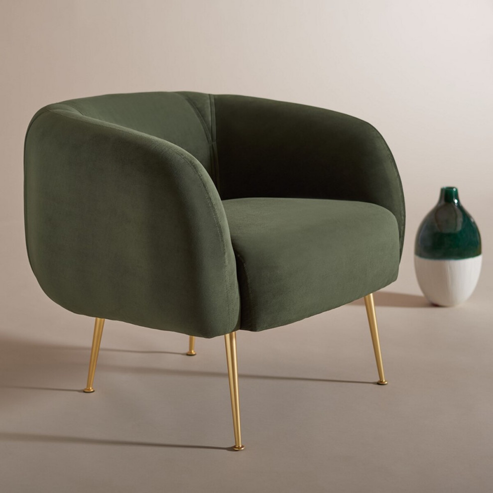 Thimble Poly Blend Accent Chair Green/Gold   Midcentury   Armchairs And Accent Chairs   by AED Luxury Home Decor  Houzz