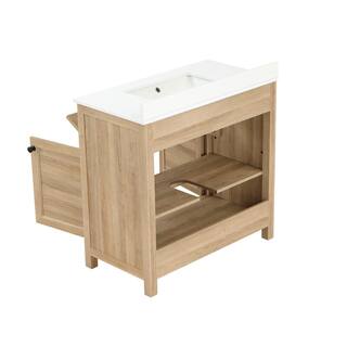 Home Decorators Collection Hanna 36 in. W x 19 in. D x 34.50 in. H Freestanding Bath Vanity in Weathered Tan with White Engineered Stone Top Hanna 36WT