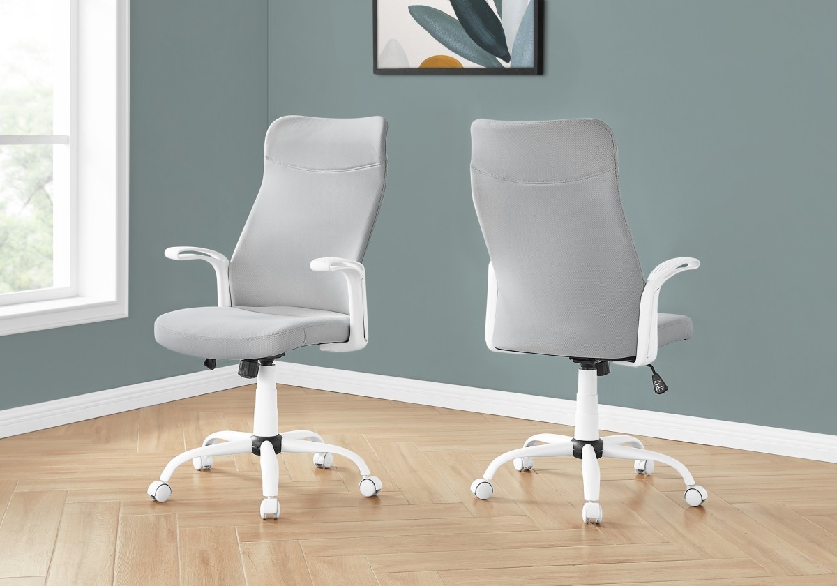 Monarch Specialties Office Chair， Adjustable Height， Swivel， Ergonomic， Armrests， Computer Desk， Work， Metal， Mesh， White， Grey， Contemporary， Modern