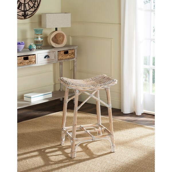 SAFAVIEH Rayna White Washed Rattan 27.6-inch Stool - 16.9