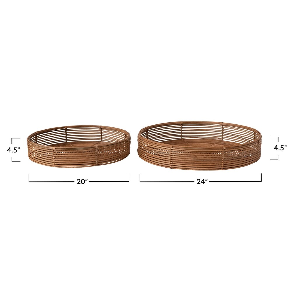 Hand Woven Rattan Trays  Set of 2