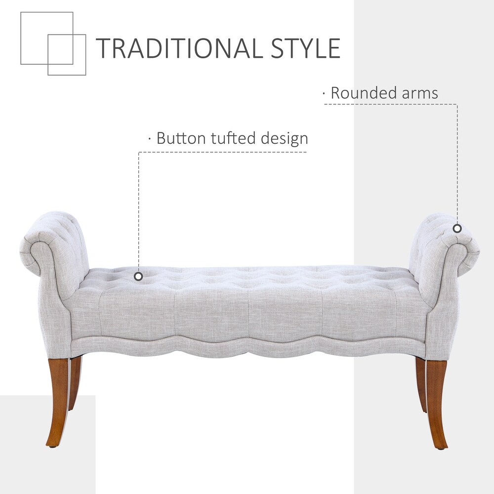 HOMCOM Traditional Style Entryway Bed End Shoe Bench with Button Tufted and Rounded Arm for Living Room